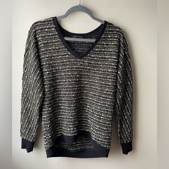 Sanctuary Black and Multicolor V-Neck Sweater - Picture 1 of 9
